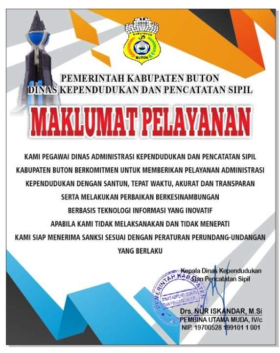 Maklumat Pelayanan Dinas Kependudukan dan Pencatatan Sipil Kabupaten Buton